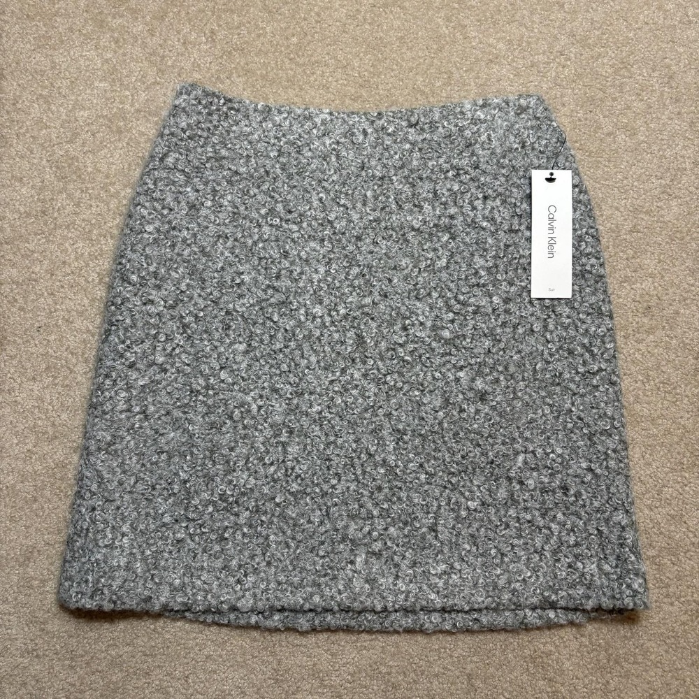 Calvin Klein Skirt NWT SZ 4 Gray Boucle Tweed Short Pencil Lined Suit Workwear